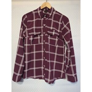 Lee Women's Plaid Button Blouse Pockets Burgundy White Long Sleeve Size SSmall‎